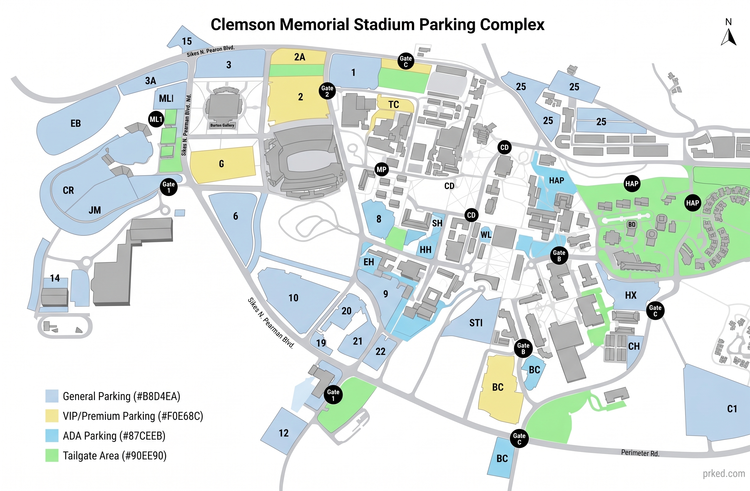 Clemson Memorial Stadium parking map