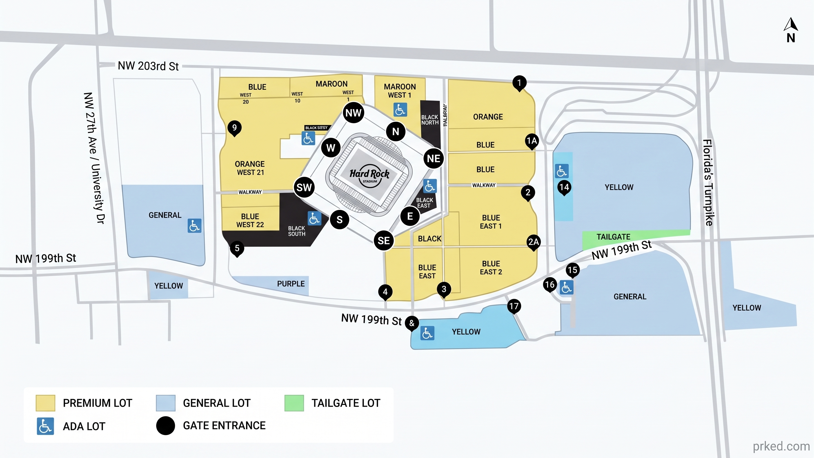 Hard Rock Stadium parking map