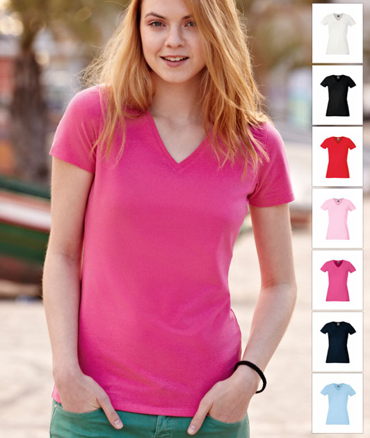 61 382 0 Tricouri_promotionale_de_dama_cu_guler_V Lady Fit V Neck T Fruit of the Loom