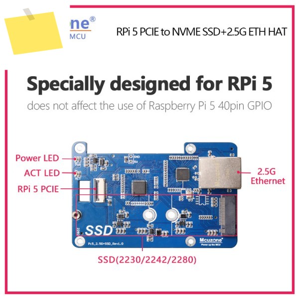 모델: MPS2.5G, Raspberry Pi 5 PCIE-NVME ETH HAT RTL8125, OS, ubuntu, 2280,2242,2230 크기 지원 제품 이미지