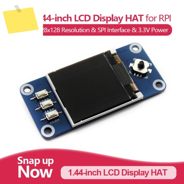 Raspberry Pi 1.44인치 LCD 디스플레이 HAT, 128x128 해상도, 내장 컨트롤러, SPI 인터페이스, 3.3V 전원. 제품 이미지