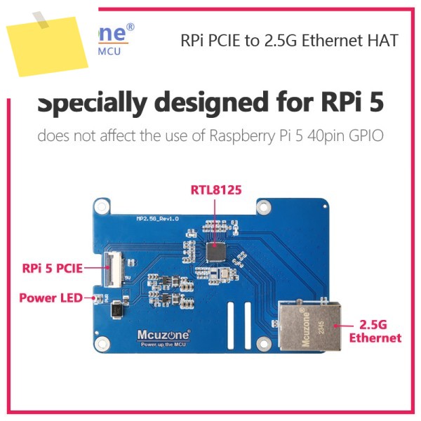모델: MP2.5G, Raspberry Pi 5 PCIE - 이더넷 HAT,RTL8125,RPi OS 드라이버 없음 제품 이미지