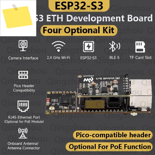 Waveshare ESP32-S3 ETH 개발 보드, 10100Mbps RJ45 이더넷 포트, 240MHz 듀얼 코어, PoE 모듈카메라 모듈 옵션 제품 이미지