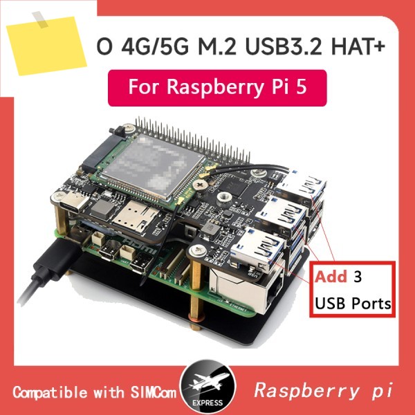 Raspberry PI 5세대 PCIe-M.2 4G5G 및 3방향 USB3.2 인터페이스 확장 보드 HAT+ 표준 제품 이미지