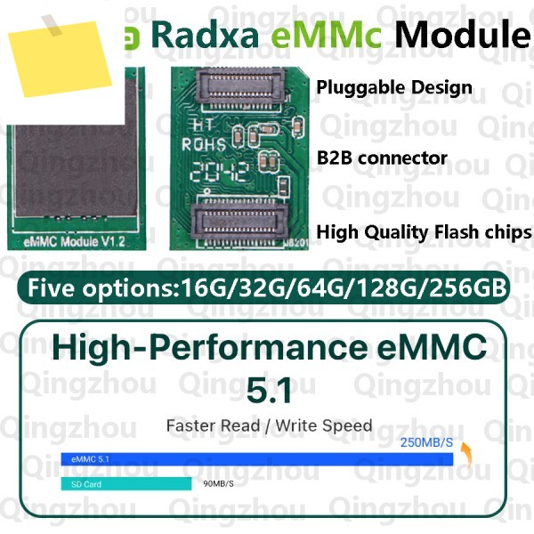 Radxa eMMC 모듈, 최대 256GB, SBC와 호환 가능, 플러그 및 고품질 스토리지 칩 제품 이미지