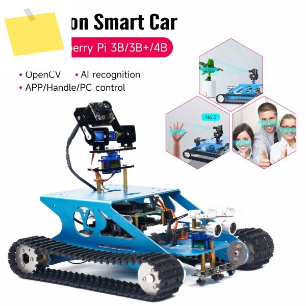 라즈베리 파이 4B용 스마트 탱크 로봇 자동차 키트, 청 및 성인을 위한 DIY 프로그래밍 가능 교육용 AI 전자 아두이노 호환 제품 이미지