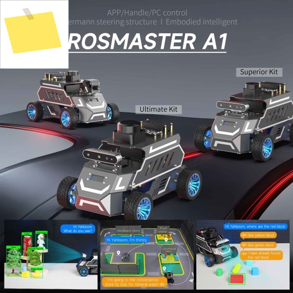 ROSMASTER A1 AI 대형 모델 프로그래밍 가능 로봇 아커만 구조 ROS2-HUMBLE 라이다 SLAM 매핑 내비게이션 자율 주행 제품 이미지