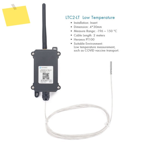 LTC2-LT 산업용 LoRaWAN 온도 송신기 v1.0.3 호환 PT100 프로브 읽기 지원 제품 이미지