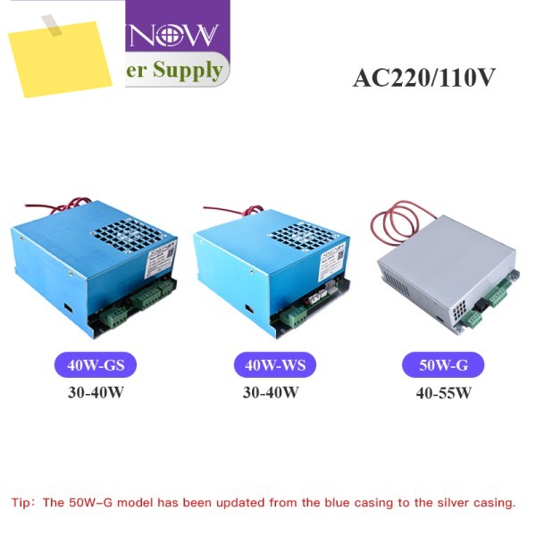 Startnow 레이저 튜브 절단 조각기용 전원 공급 장치, 50W-G, 30-55W 와트 PSU, 115V, 230V, MYJG, GS 파워 모델 제품 이미지