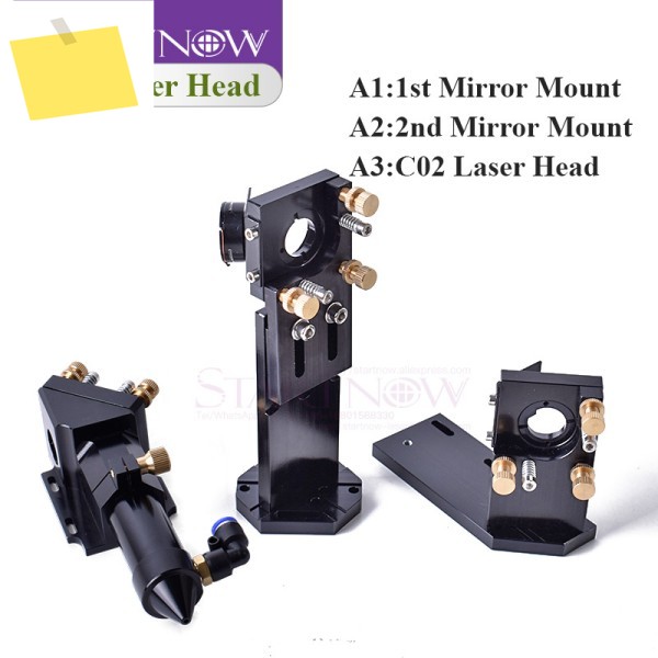 Startnow CO2 레이저 헤드 세트, 경로 교정 장치, 직경 20, 렌즈 FL 50.8, 101.6mm 미러 통합 마운트 홀더 제품 이미지