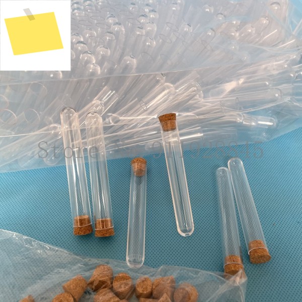 500pcs 12x75mm 실험실 투명 플라스틱 라운드 하단 테스트 튜브 코르크, 파티 사탕 병 결혼 선물 유리 목욕 소금 제품 이미지