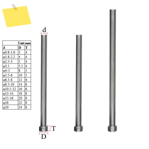 플라스틱 코어 라운드 팁 몰드 스트레이트 이젝터 슬리브 핀, 5x250mm, 65Mn HRC52 제품 이미지