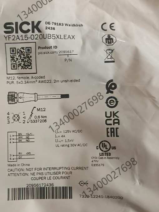 YF2A15-020UB5XLEAX 독일 SICK 정품 플러그 케이블 2095617 재고 있음 2미터 M12 5핀. 제품 이미지