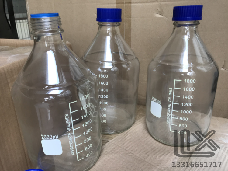 2000ml/2L 유리 파란색 뚜껑 시약병 눈금이 매겨진 나사식 뚜껑이 유리병 제품 이미지