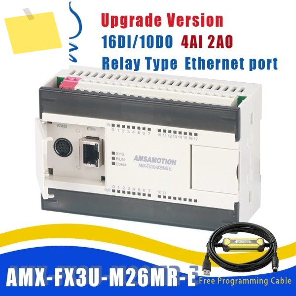 Mitsubishi MELSEC 시리즈 PLC 트랜지스터 2AI1AO 16DI10DO 이더넷 MODBUS + 케이블과 호환되는 AMX-FX3U-26MT-E 업그레이드 제품 이미지