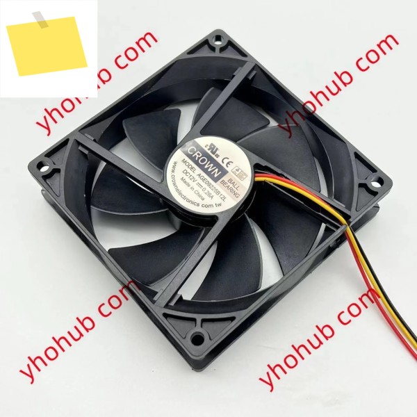 CROWN 3 와이어 서버 냉각 선풍기, AGE09225B12L, DC 12V, 0.26A, 90x90x25mm 제품 이미지
