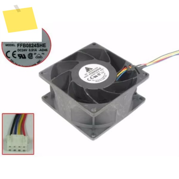 델타 전자 FFB0824SHE AD45, DC 24V, 0.51A, 80x80x38mm, 4 와이어 서버 냉각 선풍기 제품 이미지