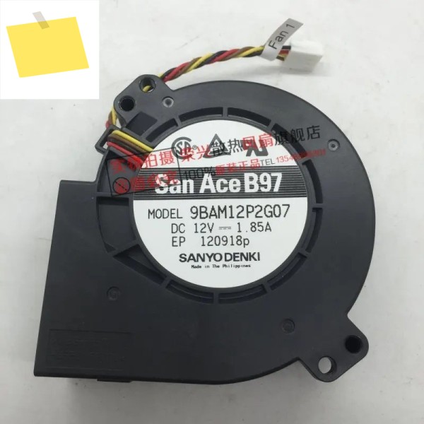 Sanyo Denki 4 와이어 서버 냉각 선풍기, 9BAM12P2G05, DC 12V, 1.85A, 97x97x33mm 제품 이미지