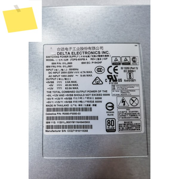 IBM 01LJ900 R0850-F0070-03 델타 TDPS-800FB A V2 전원 공급 장치용 제품 이미지