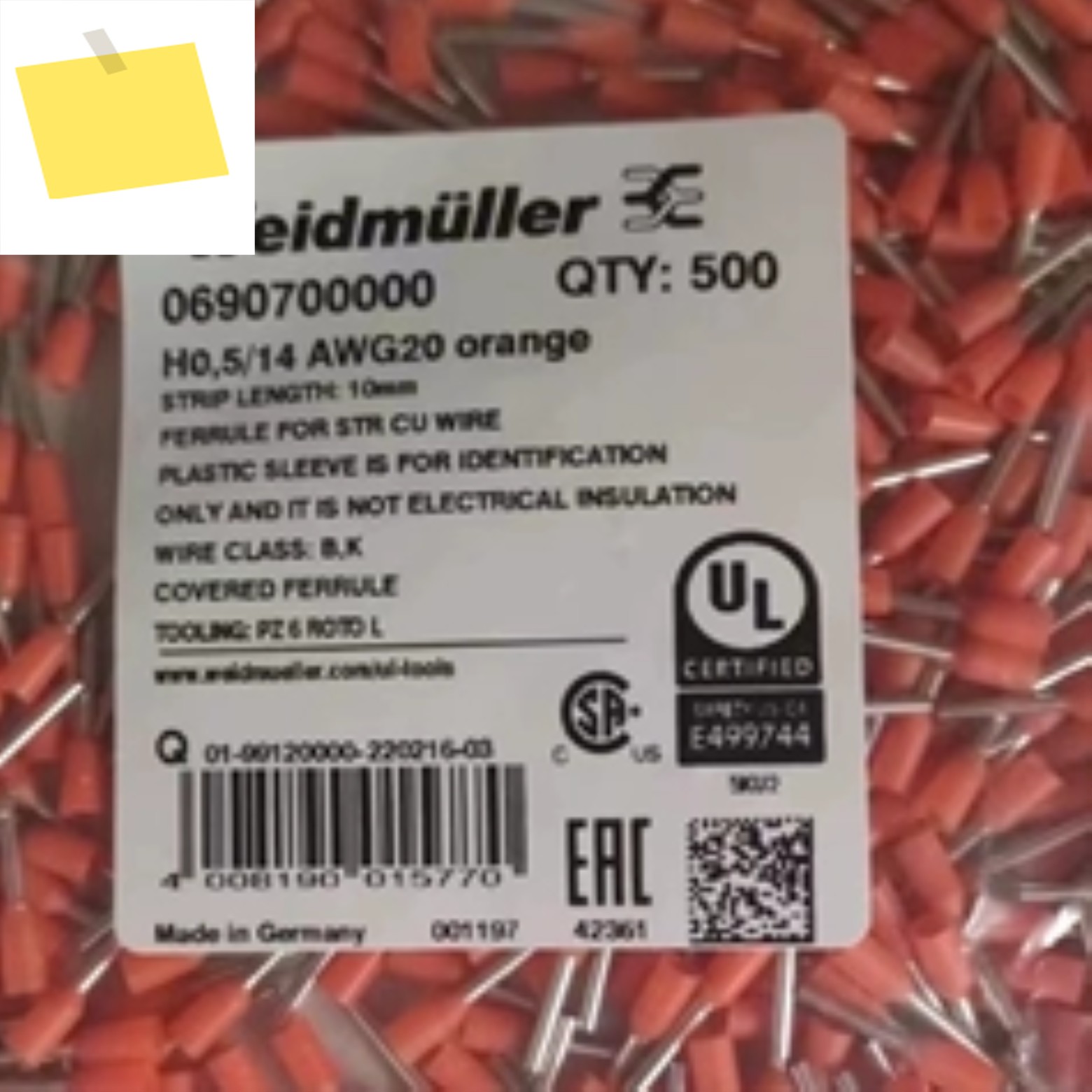 신품 패키지 Weidmüller 엔드 H0.514 또는 품번 0690700000 제품 이미지