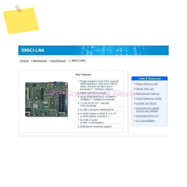안정적인 성능의 서버 워크스테이션 마더보드LGA1155 지원 3-1200 V2 시리즈 X9SCI-LN4 제품 이미지