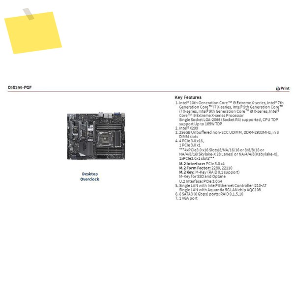 i7 i9 X 시리즈 프로세서 LGA-2066 DDR4-2933MHz 하이엔드 데스크탑 오버클럭 마더보드 C9X299-PGF 제품 이미지