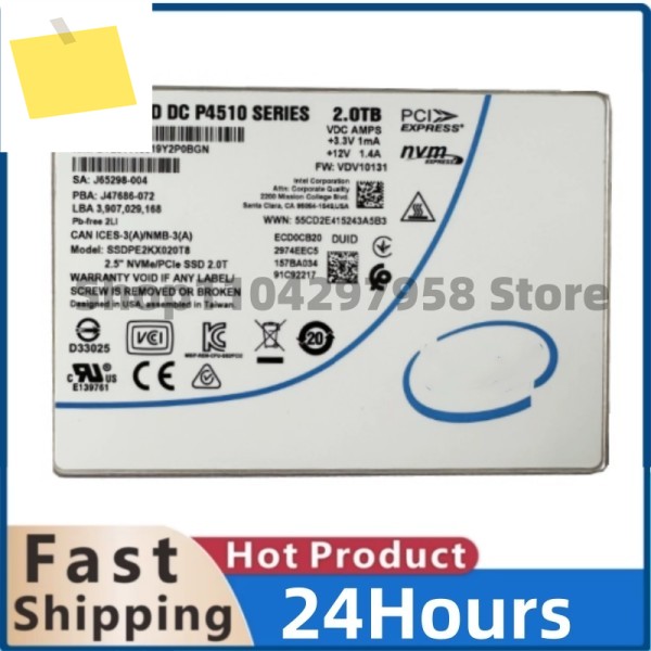 인텔 SSD DC P4510 2.0TB 시리즈 NVMEPCle U.2 2.5인치 SSDPE2KX020T8 엔터프라이즈 솔리드 스테이트 드라이브 제품 이미지