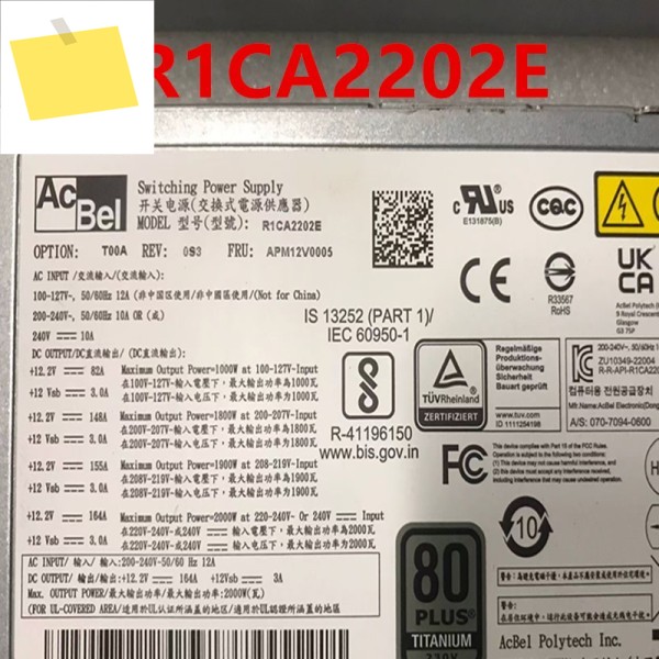 ACBEL 2000W R1CA2202E APM12V0005용 분해 원래 전원 공급 장치 새 제품처럼 작동 제품 이미지