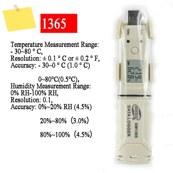 BENETECH 습도 온도 계량기 디지털 및 녹음기, USB 플래시 디스크 펜 타입 GM1365 제품 이미지