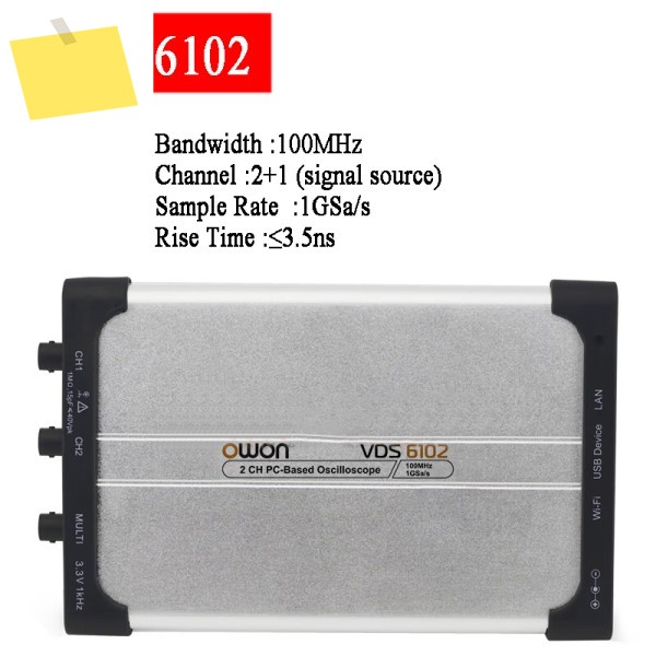 OWON VDS6102 2+1채널 100Mhz 1GSas 휴대용 가볍고 얇은 USB 오실로스코프 실시간 샘플링 제품 이미지