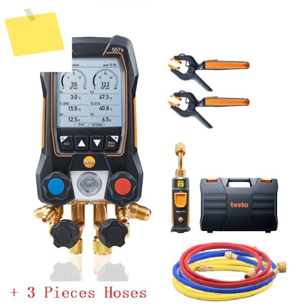 테스토 557s 스마트 진공 키트 3피스 호스 디지털 매니폴드 무선 HVAC R22, R410A용 클램프 온도 프로브 포함 제품 이미지