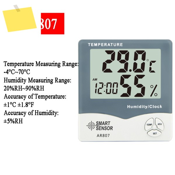 SMART SENSOR AS807 Temperature Humidity Meter Indoor Hygrometer LCD Display Calendar & Clock Alarm 제품 이미지