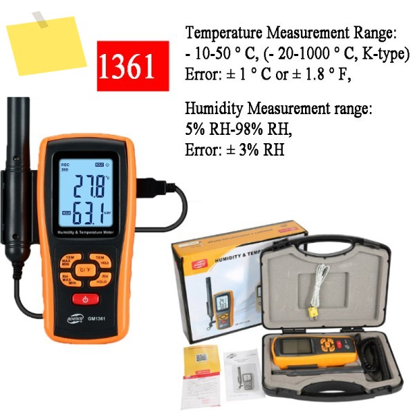 BENETECH 디지털 LCD 디스플레이 온도 습도계, 및 분리 계량기, GM1361, 2.5 인치 제품 이미지