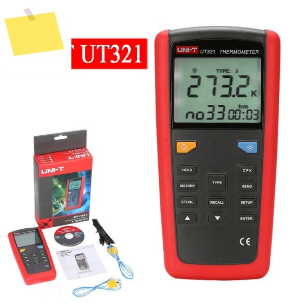 UNI-T UT321 접촉식 온도계 2채널 데이터 로깅 산업용 파이로미터 정밀 측정용 열전대 포함 제품 이미지
