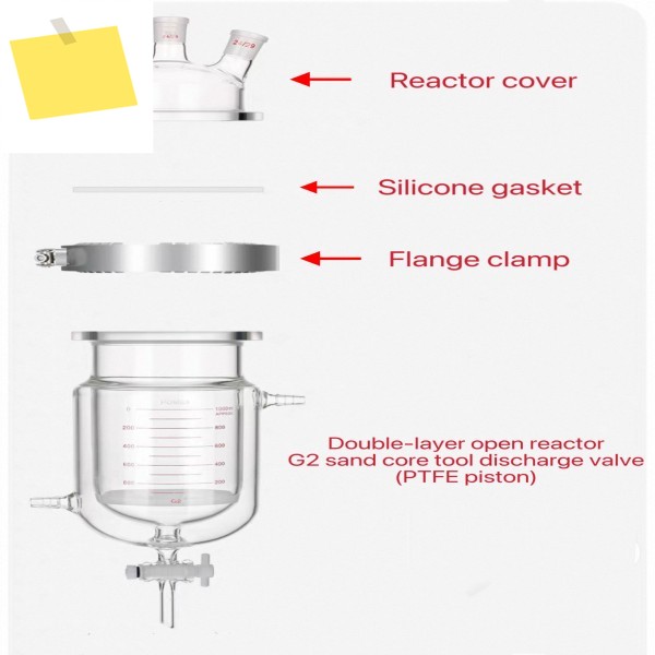 삼중 포트 이중층 재킷 개방형 반응기, G2 모래 코어 여과, PTFE 스위치 밸브, 고체-액체 상 분리 제품 이미지