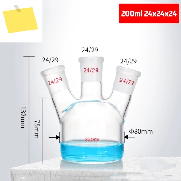 2002505001000ml 두꺼운 원통형 기둥 경사진 3개의 목이 있는 평평한 바닥 유리 플라스크, 자기 반응 제품 이미지