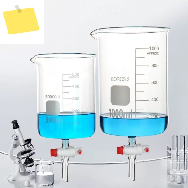 5001000200030005000mL 테트라플루오로 피스톤 진공 펌프가 장착된 고붕규산염 투명 로우 타입 유리 비커 제품 이미지