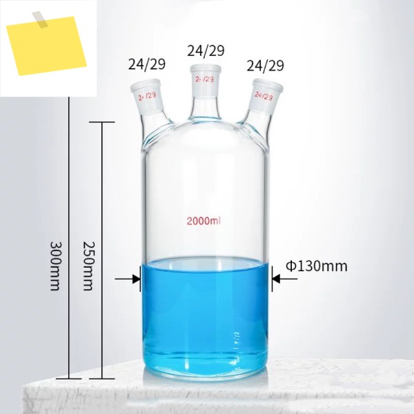 2000ml 두꺼운 원통형 기둥 경사진 3개의 목이 있는 평평한 바닥 유리 플라스크, 자기 반응 제품 이미지