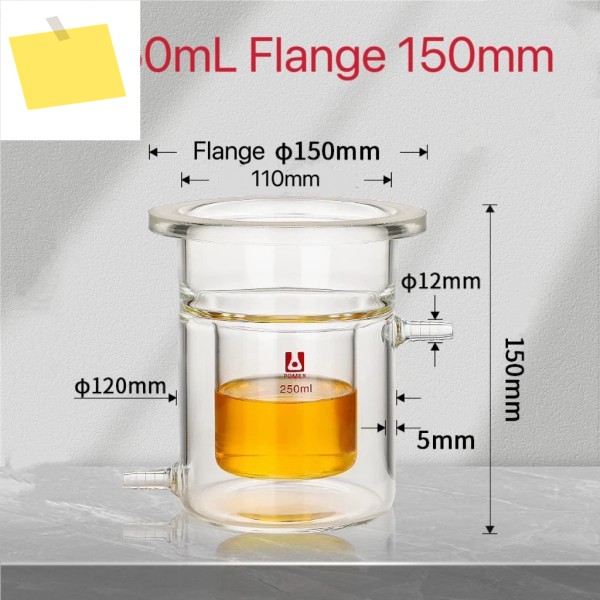 이중층 원통형 평평한 바닥 개방형 반응기 병, 용량 250mL500mL,100mm150mm 플랜지, 플라스크 제품 이미지
