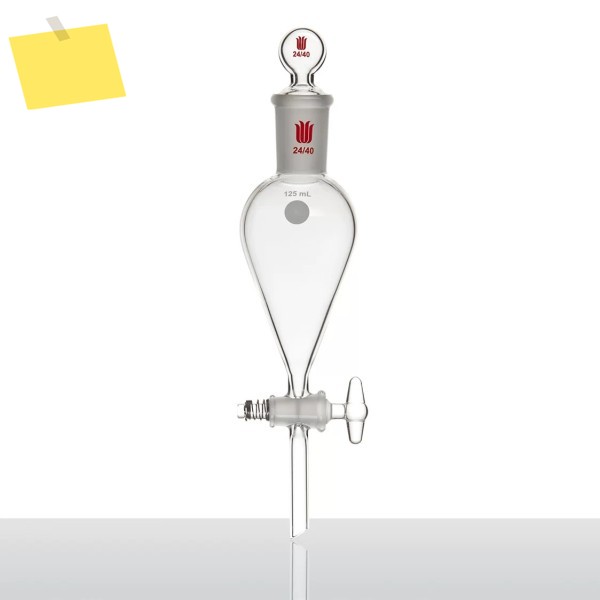 30mL-125mL, 분리 깔때기, 상부 접지 조인트, 하부 분기 파이프, 유리 마개, 2mm 밸브 SYNTHWARE 제품 이미지
