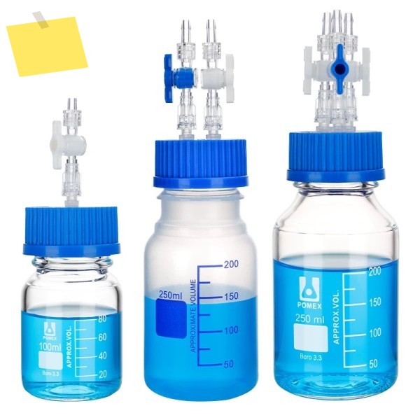 음압 버퍼 유리병 샘플링 폐기물 액체 병, 스위치 밸브 포함 100~1000ML 먹이 뚜껑 GL45-POMEX 제품 이미지