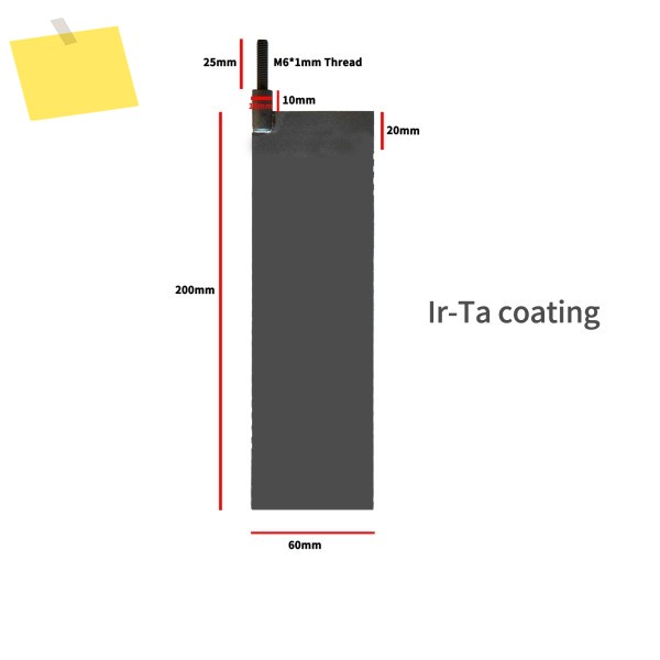 터미널이 있는 티타늄 양극 플레이트, Ir-Ta 코팅, 포함 200x60mm, 블랙 1 개 제품 이미지