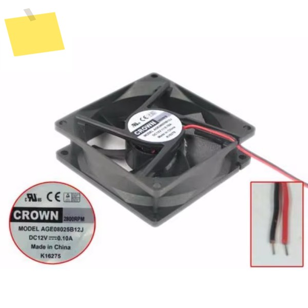 CROWN 2 와이어 서버 냉각 선풍기, AGE08025B12J DC 12V, 0.10A, 80x80x25mm 제품 이미지