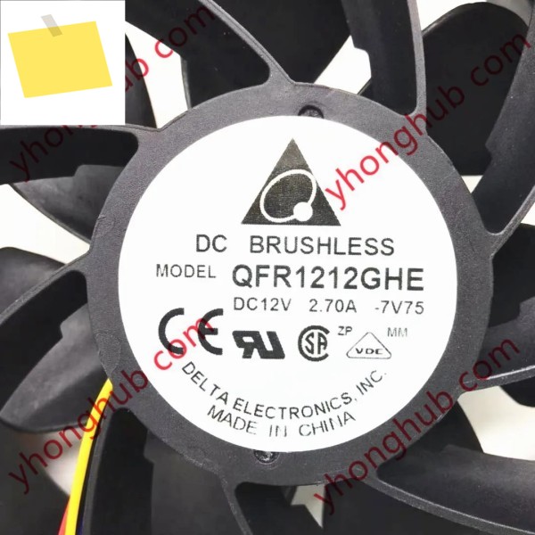 Delta Electronics QFR1212GHE 7V75 DC 12V 2.70A 120x120x38mm 4선 서버 냉각 팬 제품 이미지