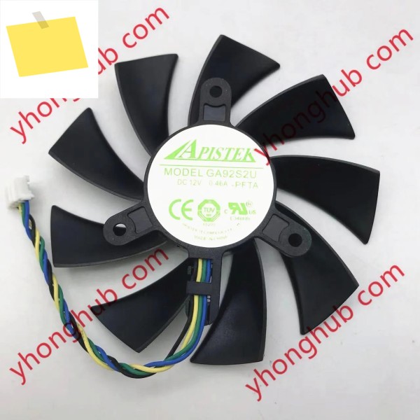 APISTEK 프레임리스 서버 선풍기, GA92S2U PFTC GTX 10800, DC 12V, 0.46A, 직경 85mm, 4 와이어 제품 이미지