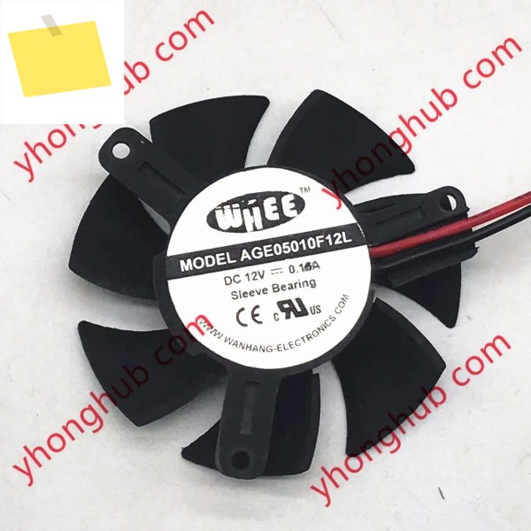 WHEE 2 와이어 서버 냉각 선풍기, AGE05010F12L DC 12V 0.10A 직경 46mm 홀, C.T.C 39mm 제품 이미지