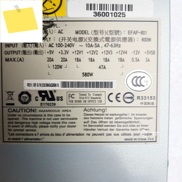 레노버 서버 전원 공급 장치 R510 G6 EFAP-601 36001025 600W 100% 테스트 완료 제품 이미지