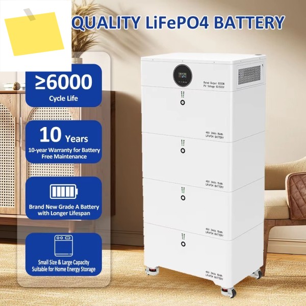 올인원 60kWh 가정용 에너지 저장 시스템 리튬 이온 배터리 CAN 통신 포트 스택형 인버터 태양광 제품 이미지