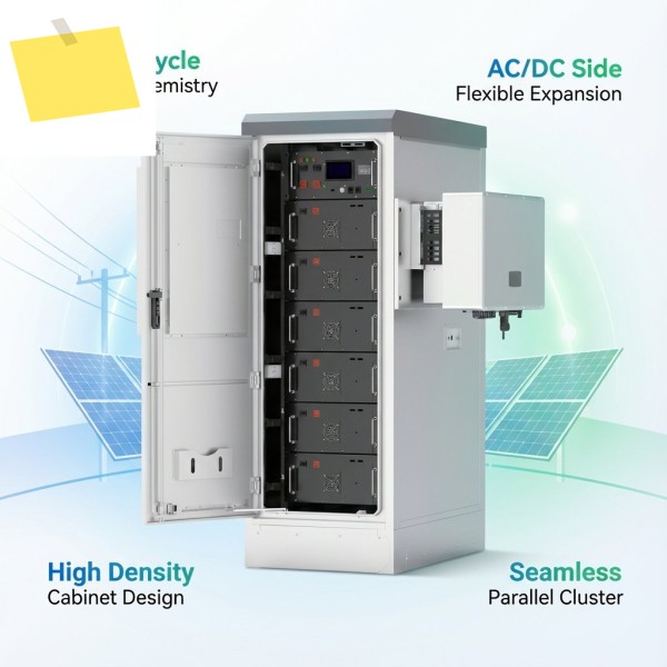 50kVA100kW 고출력 하이브리드 에너지 저장 솔루션 350-450V LiFePO4 리튬 배터리 산업용 피크 전력 이동 IP65 제품 이미지