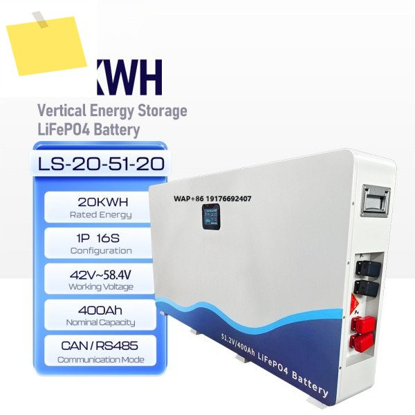 고효율 20KWH 수직 에너지 저장 LiFePO4 고체 배터리 팩 6000 사이클 0-60C 작동 온도 프리미엄 제품 이미지